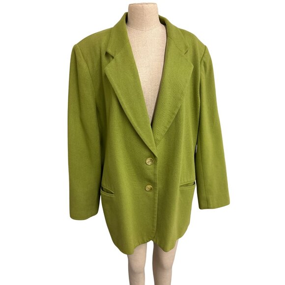 Vintage Wool Jon Lawrence Lime Green Oversized Blazer Coat 20w Tall Plus - Picture 1 of 13